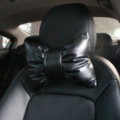 2PCS Bowknot Auto Headrest Leather Car Neck Pillow Four Seasons General for Women - Black