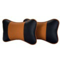 2pcs Genuine Leather Car Seat Pillow Breathable Soft Neck Cushion Auto Styling Accessories - Black Brown