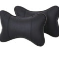 2pcs Genuine Leather Car Seat Pillow Breathable Soft Neck Cushion Auto Styling Accessories - Black