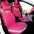 Cute Auto Seat Covers for Women PU Leather Universal Lace Packs Car Seat Cushion Set - Rose