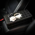 Camellia Flower Leather Car Tissue Paper Box Holder Case Vehicle Interior Accessories - Black White