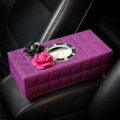Camellia Flower Leather Car Tissue Paper Box Holder Case Vehicle Interior Accessories - Purple