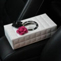 Camellia Flower Leather Car Tissue Paper Box Holder Case Vehicle Interior Accessories - Rose White