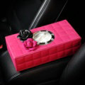 Camellia Flower Leather Car Tissue Paper Box Holder Case Vehicle Interior Accessories - Rose