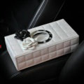 Camellia Flower Leather Car Tissue Paper Box Holder Case Vehicle Interior Accessories - White