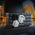 Camellia Leather Car Tissue Box Holder Case Auto Seat Back Hanging Tissue Bag - Black White