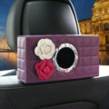 Camellia Leather Car Tissue Box Holder Case Auto Seat Back Hanging Tissue Bag - Purple