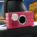 Camellia Leather Car Tissue Box Holder Case Auto Seat Back Hanging Tissue Bag - Rose White