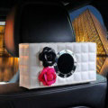 Camellia Leather Car Tissue Box Holder Case Auto Seat Back Hanging Tissue Bag - White