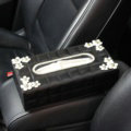 Crystal Daisy Flower Leather Car Tissue Paper Box Holder Case Interior Accessories - Black