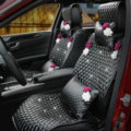 Crystal Flowers Leather Car Seat Cushion Universal Female Auto Seat Covers 10pcs Sets - Black