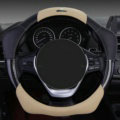 Fashion With Logo Sports Auto Steering Wheel Covers Genuine Leather 15 inch 38CM - Beige Black