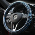 Fashion Woven Genuine Leather Car Steering Wheel Covers 15 inch 38CM - Blue Black