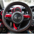 Fashion Woven Genuine Leather Car Steering Wheel Covers 15 inch 38CM - Coffee