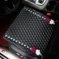 Flower Studded Crystal Leather Car Front Seat Cushion Woman Universal Pads 1pcs - Black