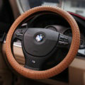 High Quality Woven Genuine Leather Car Steering Wheel Covers 15 inch 38CM - Brown