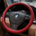 High Quality Woven Genuine Leather Car Steering Wheel Covers 15 inch 38CM - Red
