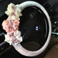 Hot Sales Satin Flower Pu Leather Car Steering Wheel Covers Handle 15 inch 38CM - White