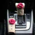 Lady Flower Car Interior Accessories Sets Leather Handbrake Cover & Shiter Cover 2pcs - Beige