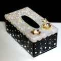 Luxury Crystal Car Tissue Paper Box Case Flower Leather Household Middle Tissue Box - Black