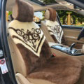 Luxury Flower Pure Wool Car Seat Cushion Universal Sheepskin Fur Pads 5pcs Sets - Coffee