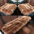 Luxury Genuine Wool Universal Car Seat Cushion Sheepskin Fur One Piece Pads 3pcs Set - Brown