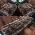 Luxury Genuine Wool Universal Car Seat Cushion Sheepskin Fur One Piece Pads 3pcs Set - Coffee