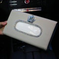 Luxury Leather Diamond Car Tissue Paper Box Holder Case Auto Interior Accessories - Beige