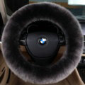 Luxury Long Fur Wool Car Steering Wheel Covers Handle Sleeves 15 Inch 38CM - Black Gray