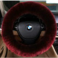 Luxury Long Fur Wool Car Steering Wheel Covers Handle Sleeves 15 Inch 38CM - Dark Red