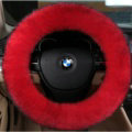 Luxury Long Fur Wool Car Steering Wheel Covers Handle Sleeves 15 Inch 38CM - Red