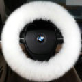 Luxury Long Fur Wool Car Steering Wheel Covers Handle Sleeves 15 Inch 38CM - White