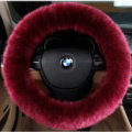 Luxury Long Fur Wool Car Steering Wheel Covers Handle Sleeves 15 Inch 38CM - Wine Red