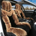 Luxury Pure Wool Automobile Seat Cushion Universal Sheepskin Fur Pads 6pcs Sets - Black Coffee