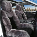 Luxury Pure Wool Automobile Seat Cushion Universal Sheepskin Fur Pads 6pcs Sets - Black Gray