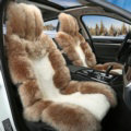Luxury Pure Wool Automobile Seat Cushion Universal Sheepskin Fur Pads 6pcs Sets - Khaki White