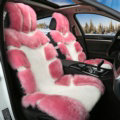 Luxury Pure Wool Automobile Seat Cushion Universal Sheepskin Fur Pads 6pcs Sets - Pink White