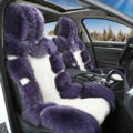Luxury Pure Wool Automobile Seat Cushion Universal Sheepskin Fur Pads 6pcs Sets - Purple White