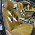 Luxury Rhombus Pure Wool Car Seat Cushion Universal Sheepskin Fur Pads 5pcs Sets - Green