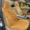 Luxury Winter Pure Wool Car Seat Cushion Universal Sheepskin Fur Pads 5pcs Sets - Camel