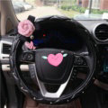 Pearl Flower Pu Leather Vehicle Steering Wheel Covers 15 inch 38CM - Black Pink