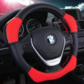 Sports Handle Grip Car Steering Wheel Covers Genuine Leather 15 inch 38CM - Red Black