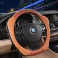 Sports Version Genuine Leather Grip Car Steering Wheel Covers 15 inch 38CM - Brown