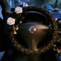 Top Quality Pearl Tassel Flower Linen Vehicle Steering Wheel Covers 15 inch 38CM - Black