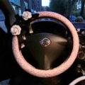 Top Quality Pearl Tassel Flower Linen Vehicle Steering Wheel Covers 15 inch 38CM - Pink
