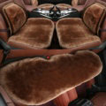 Top Quality Pure Wool Universal Car Seat Cushion Sheepskin Fur Waist Pads 5pcs Set - Coffee
