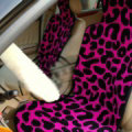 Top grade Leopard Thickened Wool Car Seat Cushion Free Tie Universal 5pcs Set - Rose