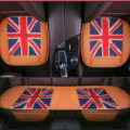 UK British Flag Leather Car Seat Cushion Front and Rear Universal Auto Pads 3pcs Set - Brown