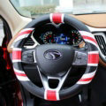UK British Flag Print Leather Car Steering Wheel Covers PVC 15 inch 38CM - Black Red