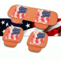 U.S.A Flag Leather Car Seat Cushion Front and Rear Universal Auto Pads 3pcs Set - Brown